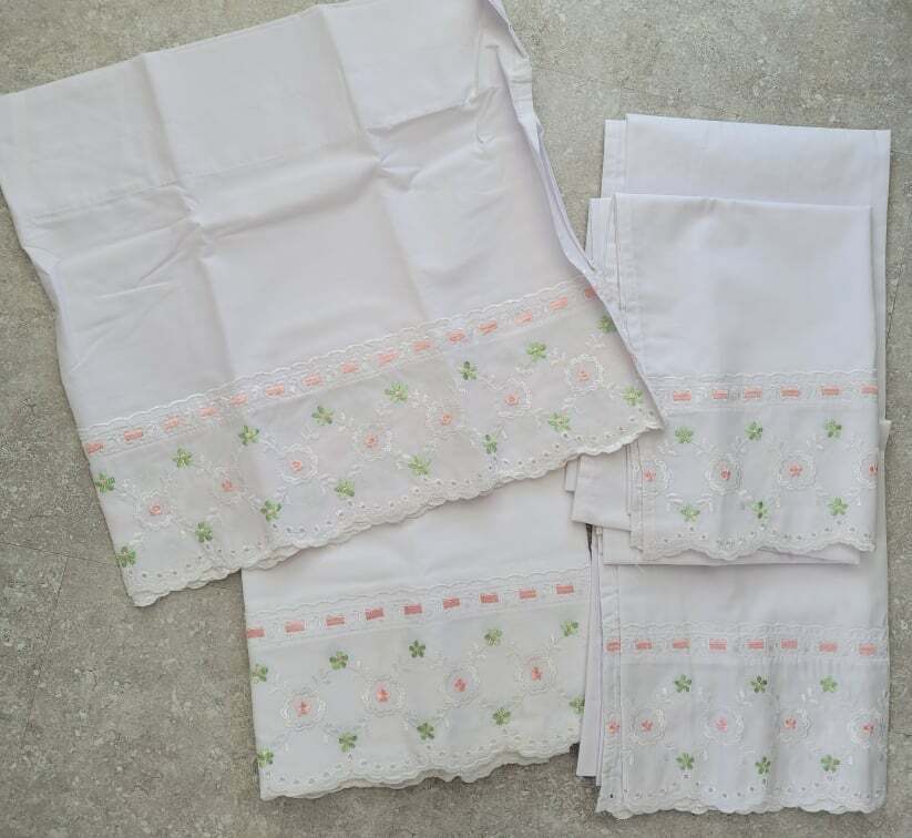 Vintage Boho Pink Ribbon Lace & Embroidered Flowers Kitchen Cafe Curtain Panels
