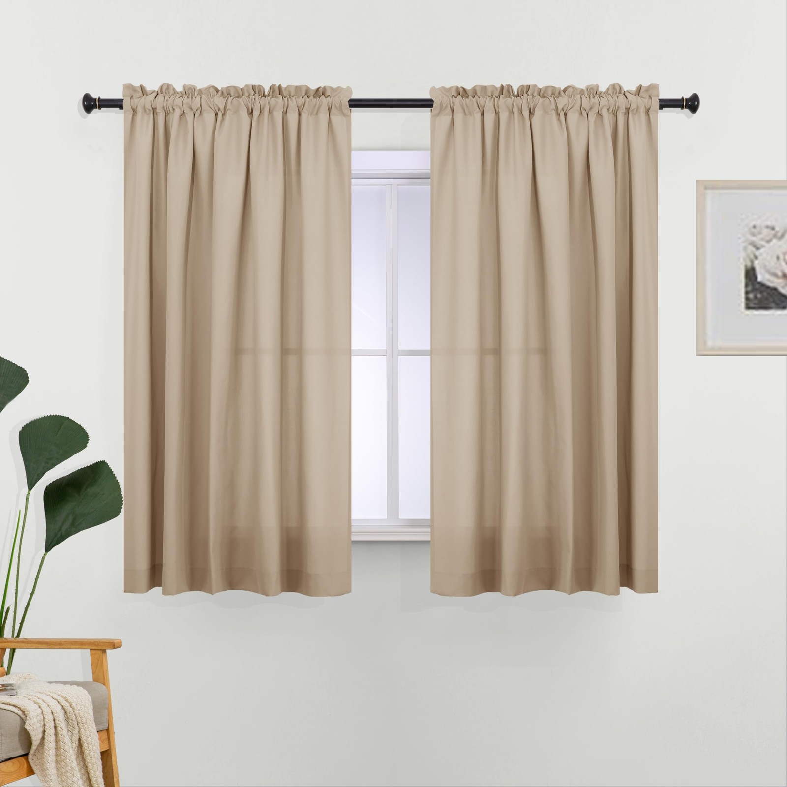 Non-See-Through Privacy 55″W x 63″L (Pack of 2) (90g/ãŽ¡- Rod Pocket ) Tan Beige