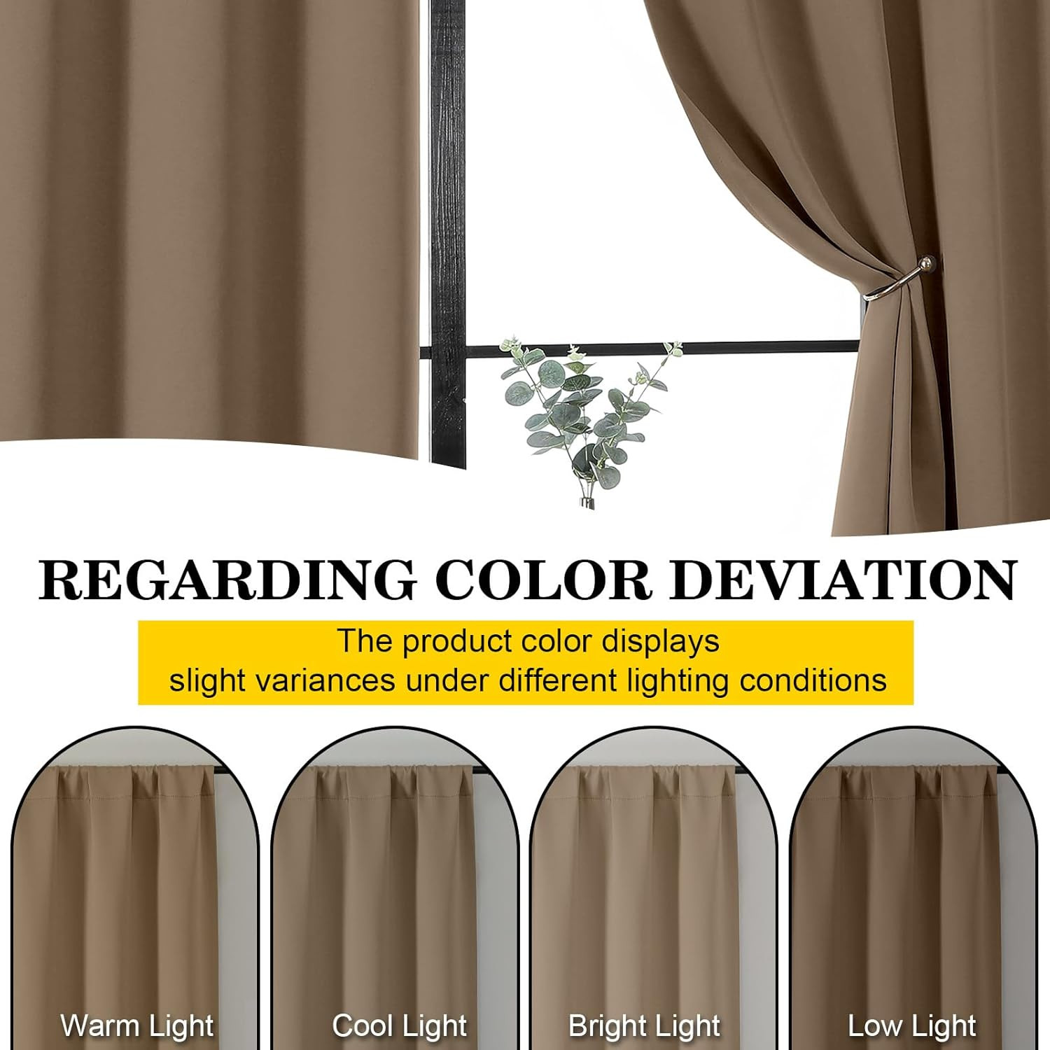 Brown Cafe Blackout Curtains 36 Inch Length 2 Panels Set, Soft Solid Thermal Ins