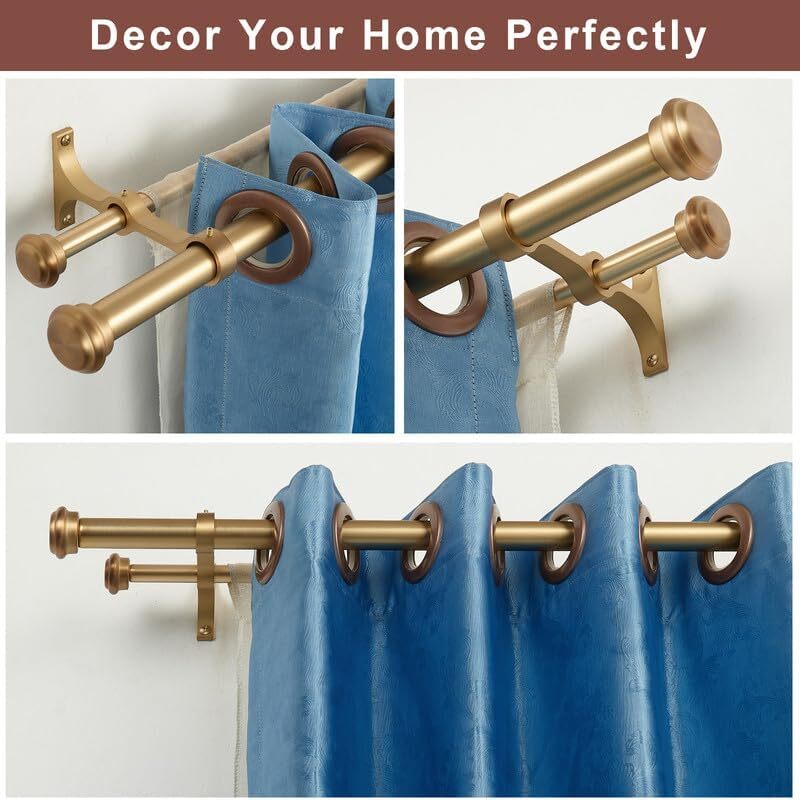 Double Curtain Rods 36-72″, Warm Gold Double Rod Curtain Rods, Double Window …