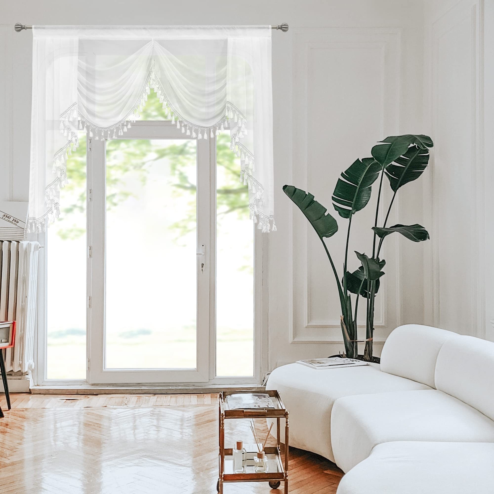 Sheer Window Valances for Living Room Waterfall Tassels Swag Topper Curtains …