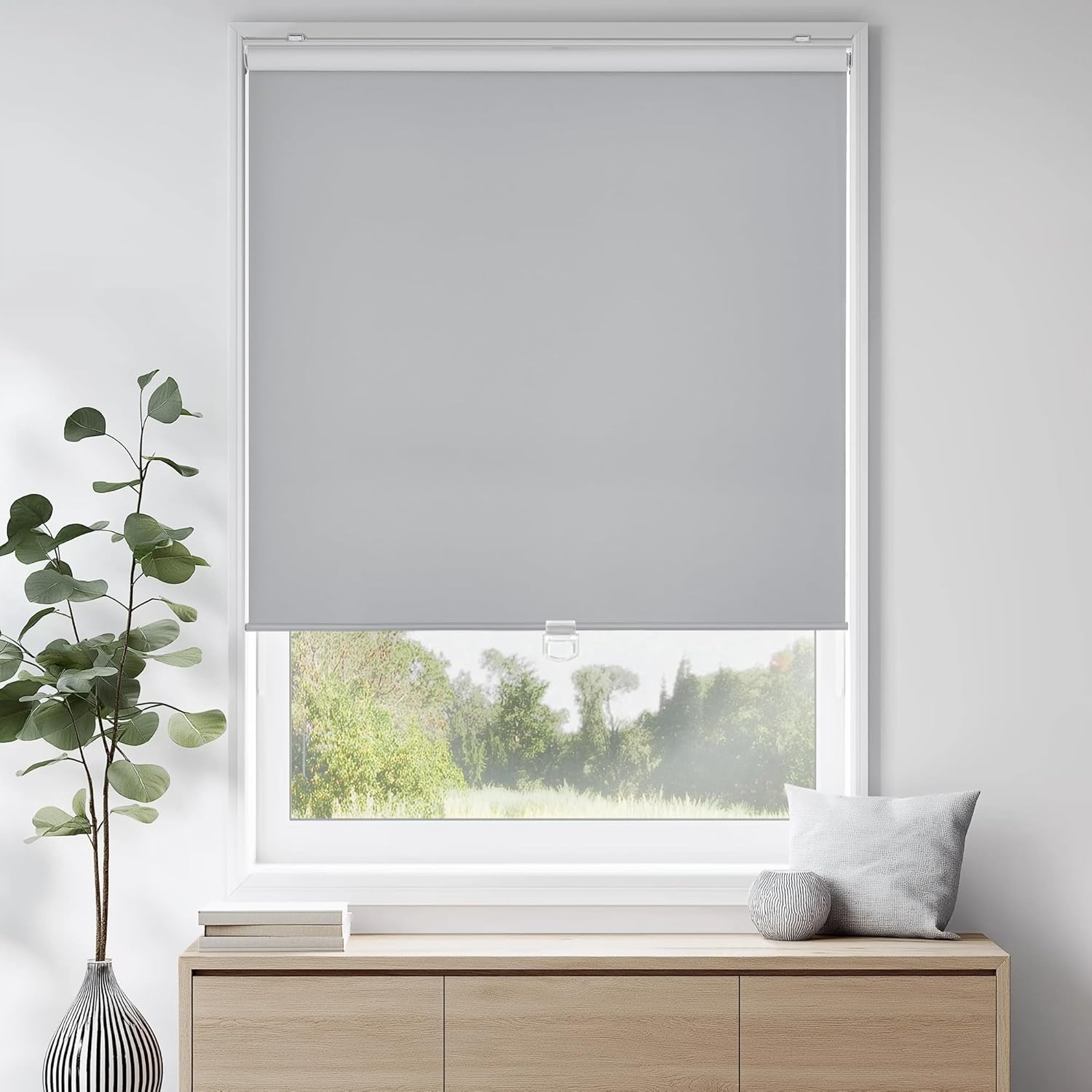 Cordless 100% Blackout Roller Blinds, Thermal Insulated, Grey, 34″x72