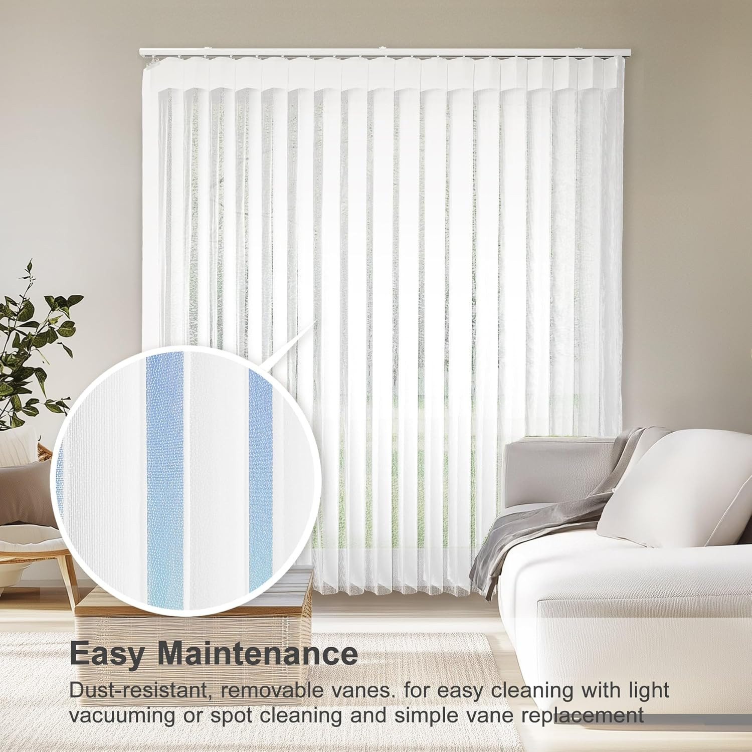 Stylish White Sheer Vertical Blinds for Large Windows & Sliding Doors 78″x84
