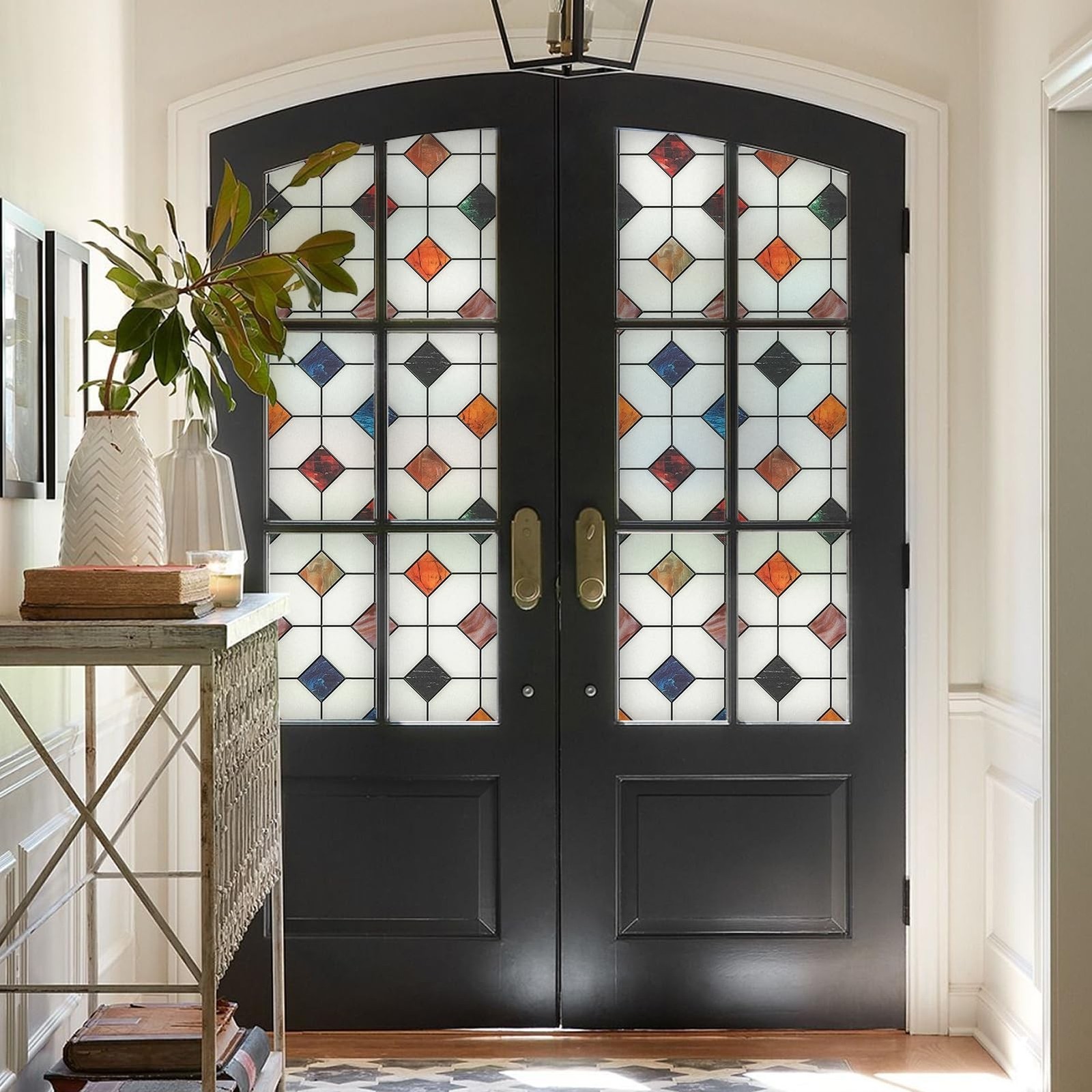 DKTIE Stained Glass Window Film Geometric Patterns, Fine Frosted Window Cling…