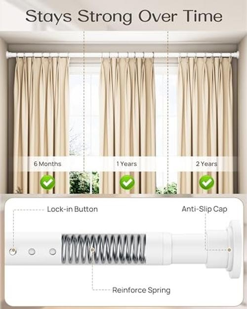 Heavy Duty Tension Curtain Rod by , 42 to 123 Inches, Anti 42-123 Inches White
