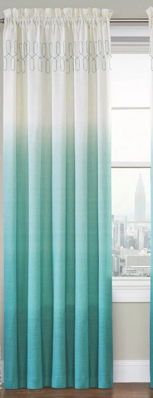 1 Vue Signature Arashi Ombre Teal Window Curtain Panel 84L New