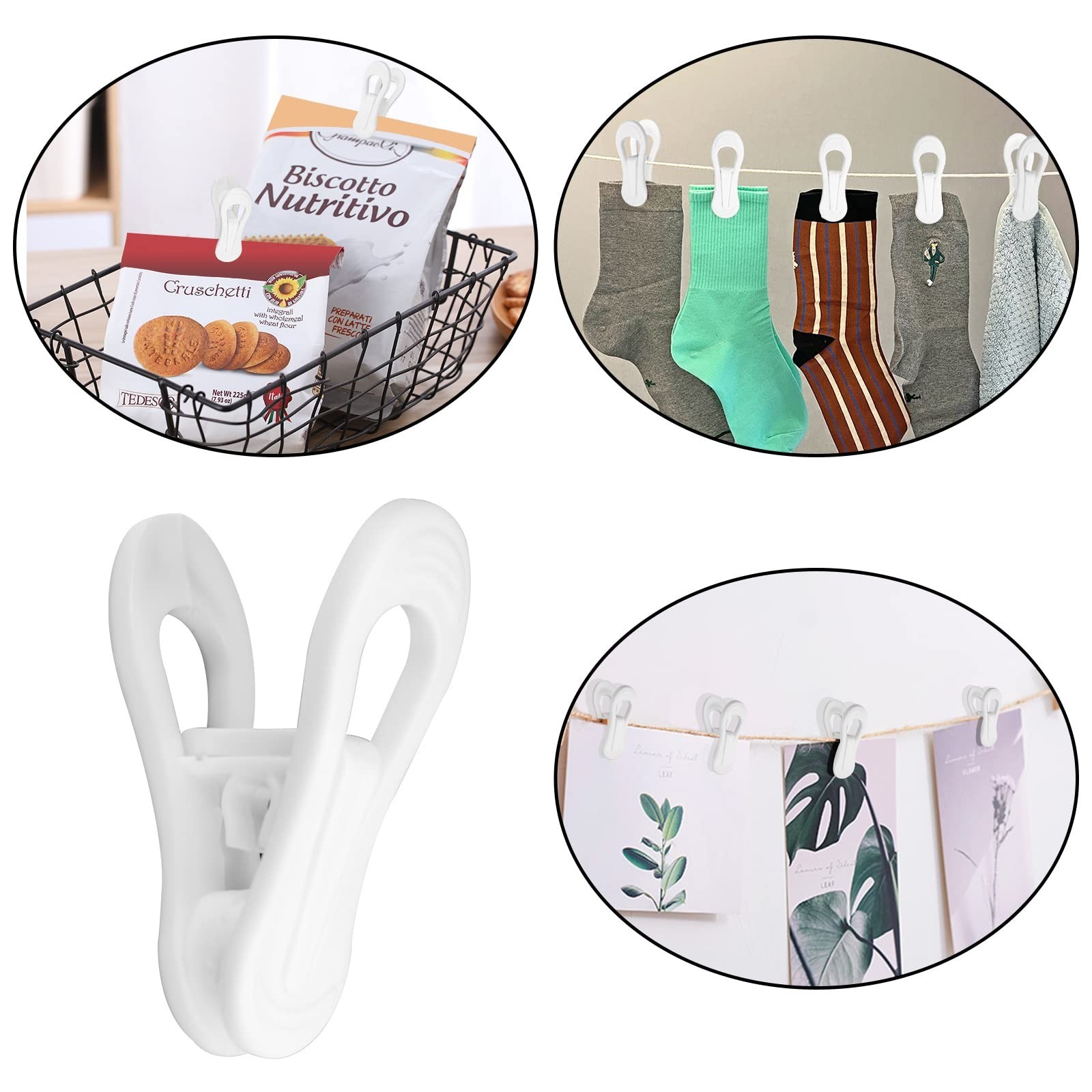 Plastic White Hanger Clips – 60 Pack Multi-Purpose Clips for Hangers, Finger …