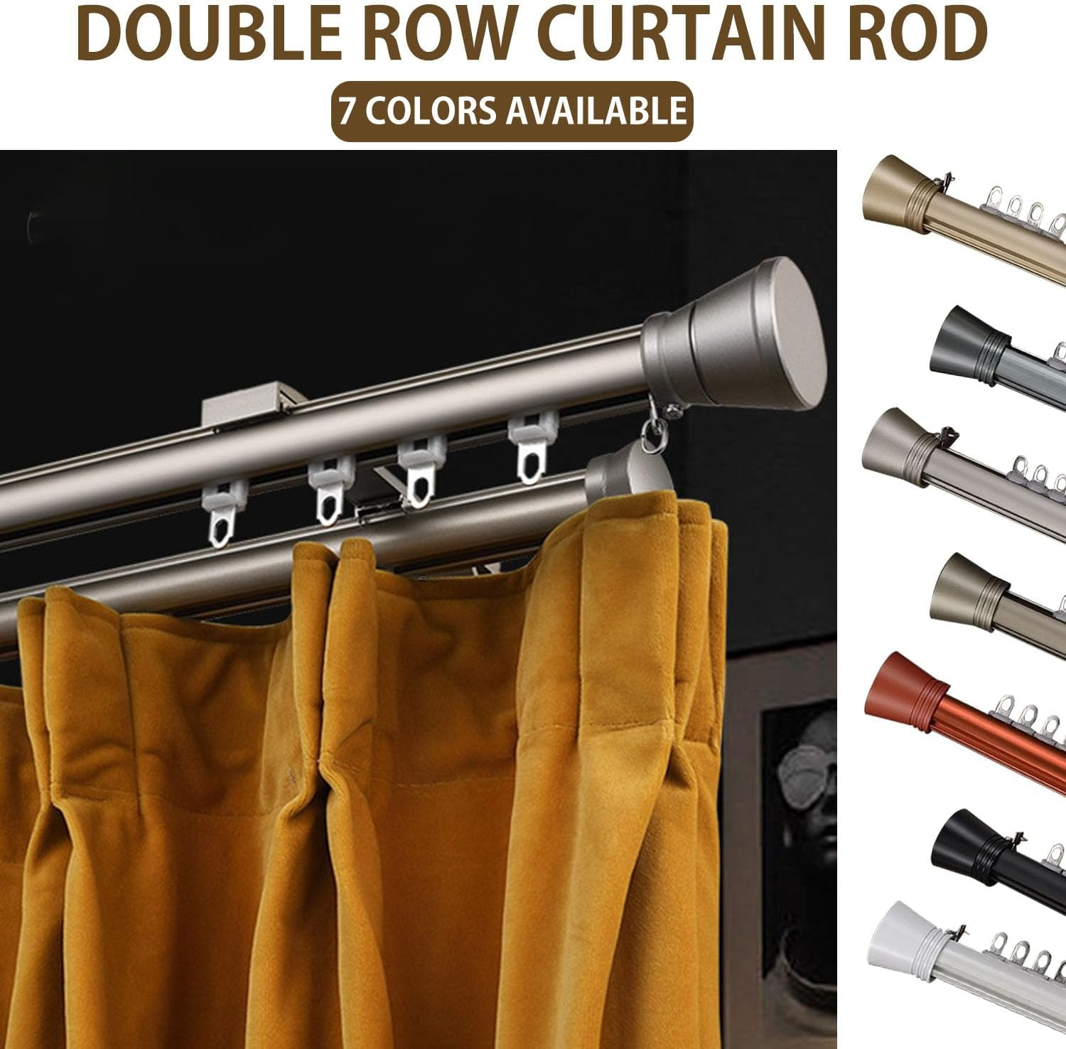 Double Curtain Track Wall Mounted, Roman Rod for Curtain, Aluminum Heavy-Duty Si