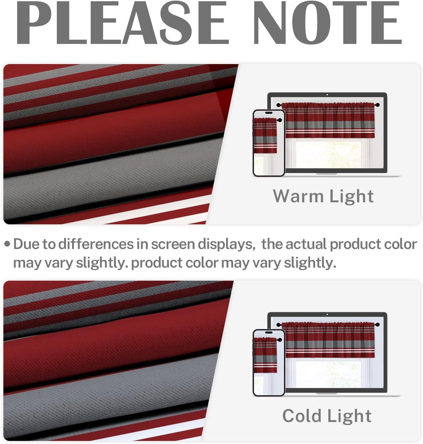 4 Pack Valances Window Treatments, Striped Burgundy Grey Geometric Minimalist Dr
