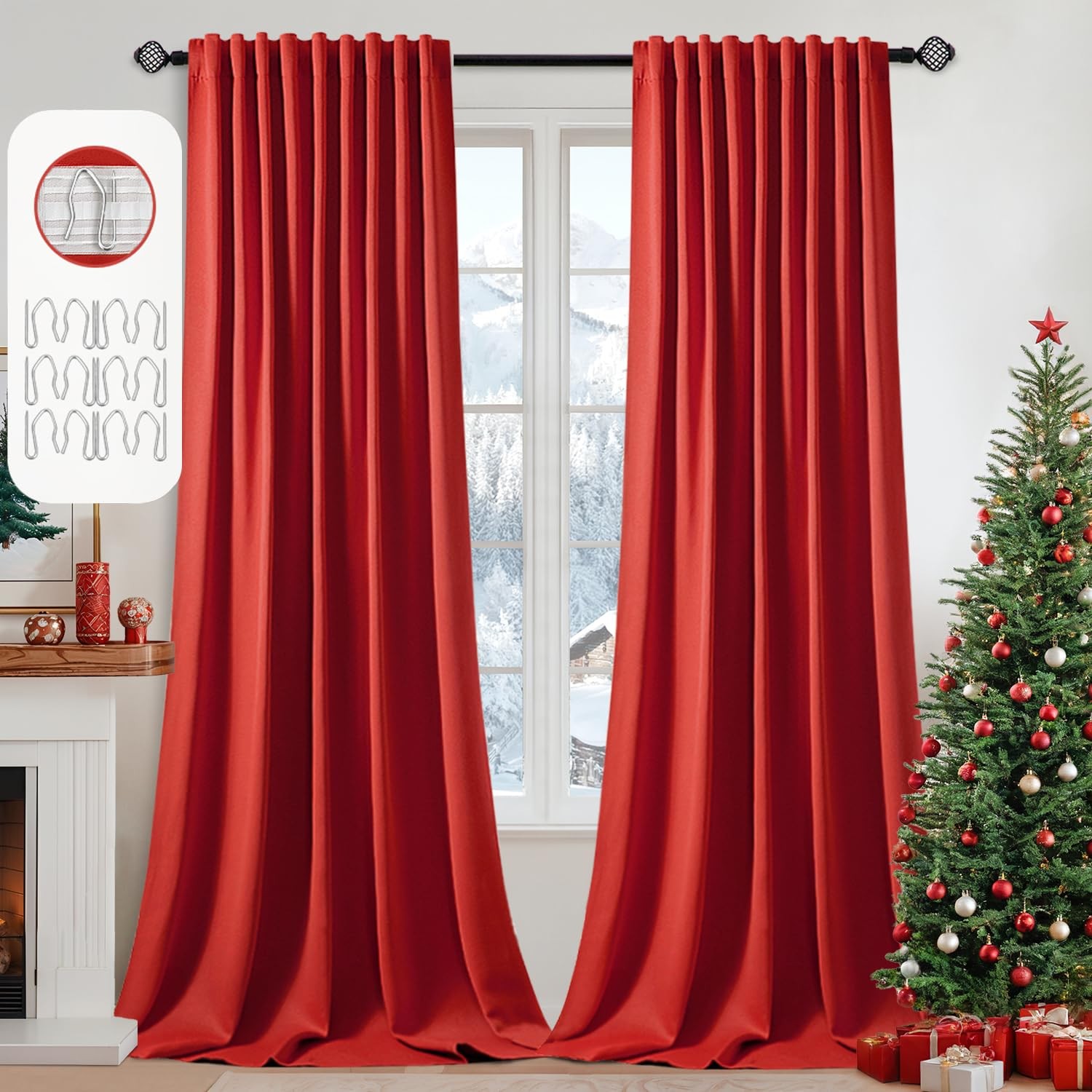 MIULEE 102″ Red Blackout Curtains 2 Panels Set Thermal Insulated Drapes
