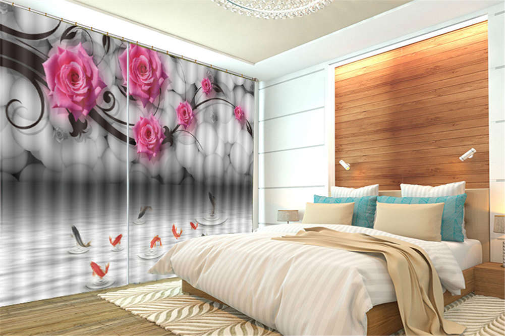 Many Leaping Carp 3D Curtain Blockout Photo Printing Curtains Drape Fabric