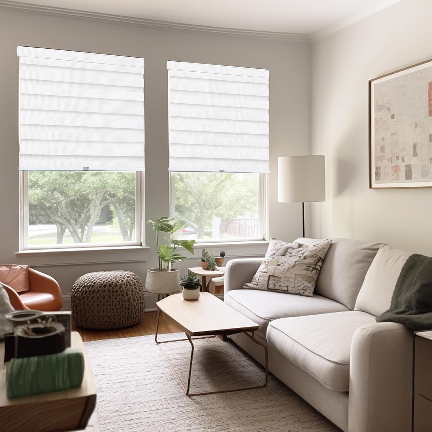 CHICOLOGY Zebra Blinds Cordless Window Shade Basic Arctic 72″ W x 72″ H