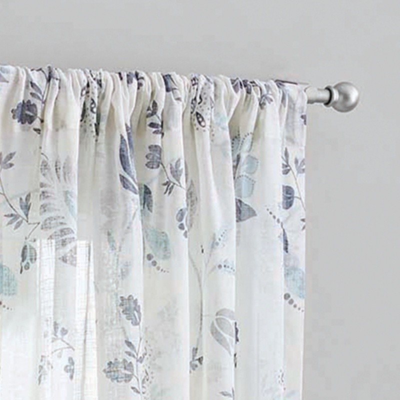 100% Cotton Sheer Floral Curtain Panel Rod Pocket Indoor Window Treatment 50×63
