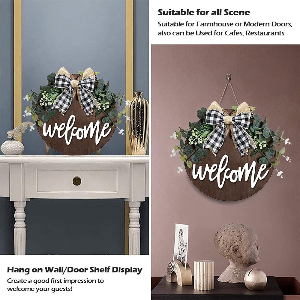 Welcome Sign for Front Door, Decor Farmhouse Porch, Rustic Brown