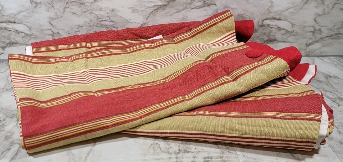 Waverly Valance Capulet Stripe Scalloped Edge 80×18 Inches Tan Red / Set Of 2