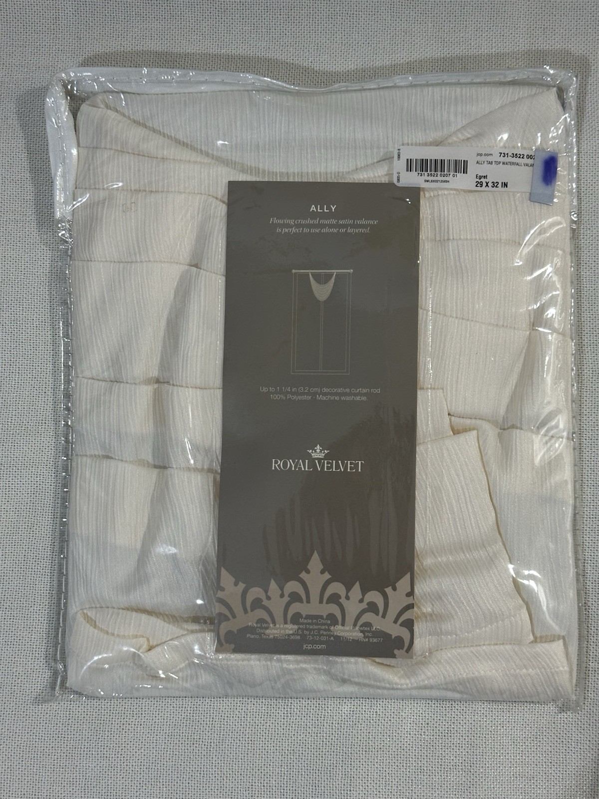 Lot of 12 Royal Velvet ALLY Tap-Top Waterfall Valance – Egret, 29 x 32in