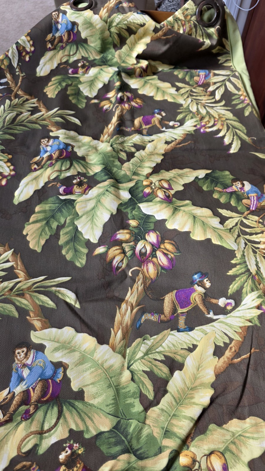 Custom Drapery Gromment Panels Brown Jungle 26.5″ X 90″ Palm Monkey Umbrella
