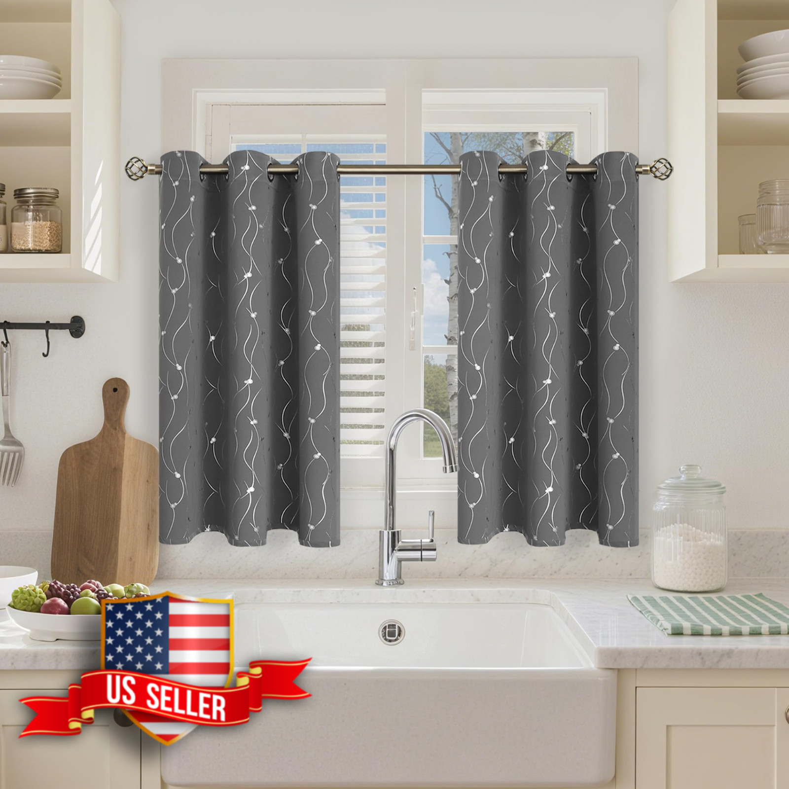 BGment Blackout Curtains 36 Inch Short Grommet 2 Panels Dark Grey