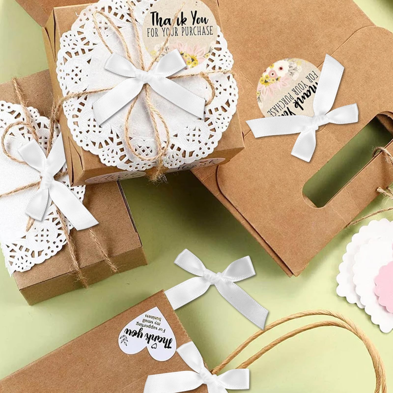 100 PCS White Ribbon Bows 4x4x1cm Small Satin Mini Craft DIY Hair Sewing