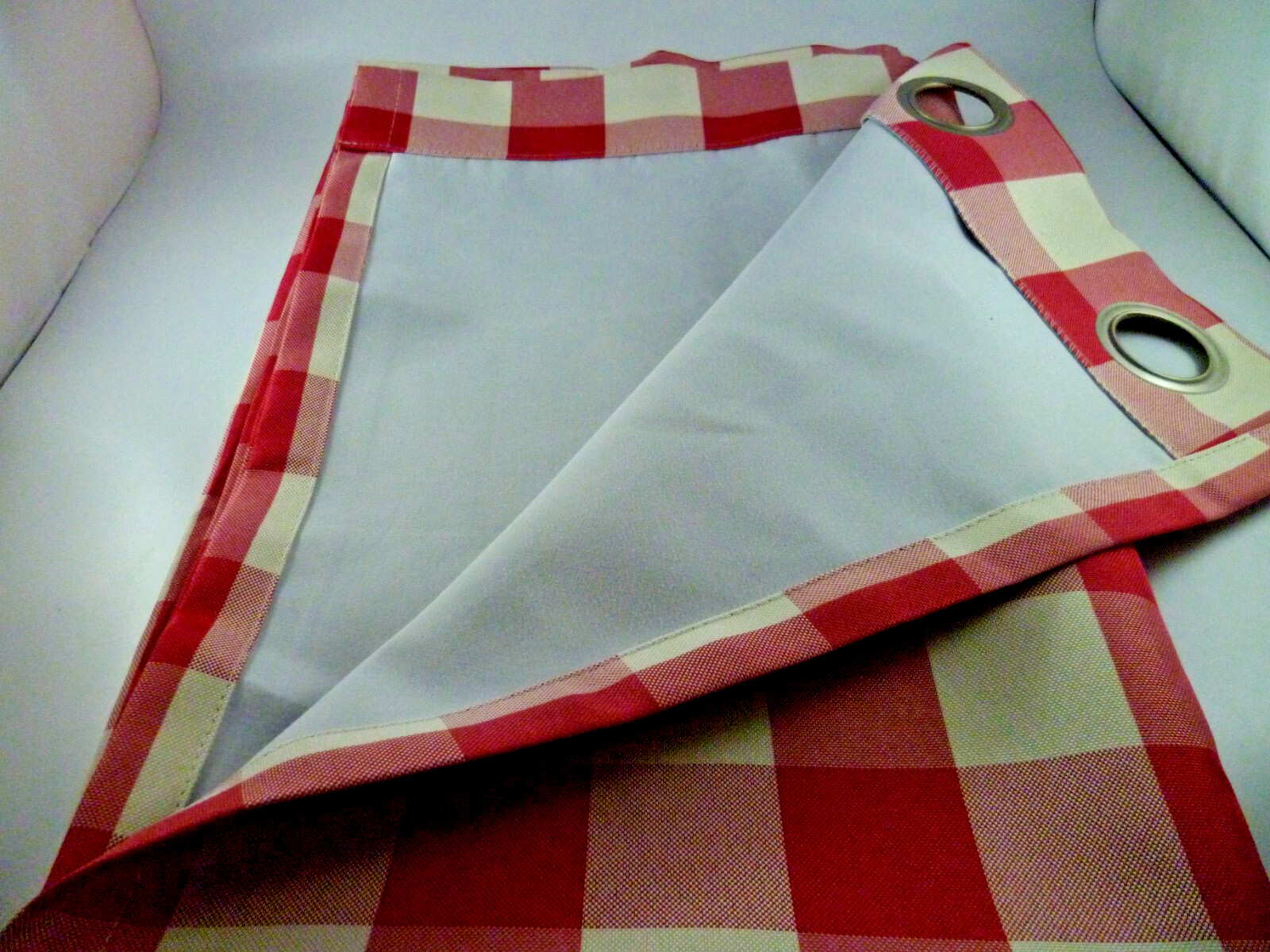 Set 2 HLC.ME Panel Curtain Drape Red Cream Buffalo Plaid Check Grommet 52×84