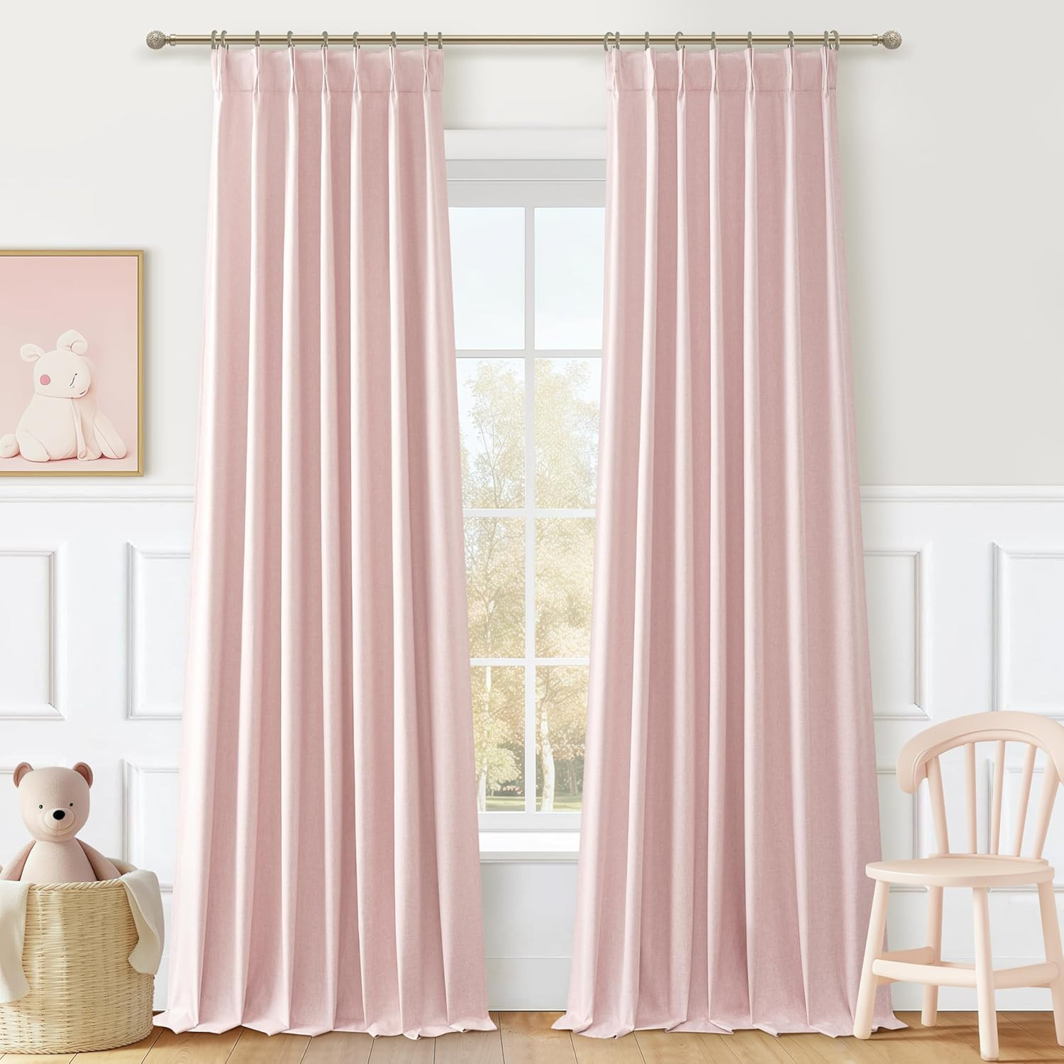 Baby Pink Blackout Curtains 96″ for Girls Room, 2 Panel Pinch Pleat Set
