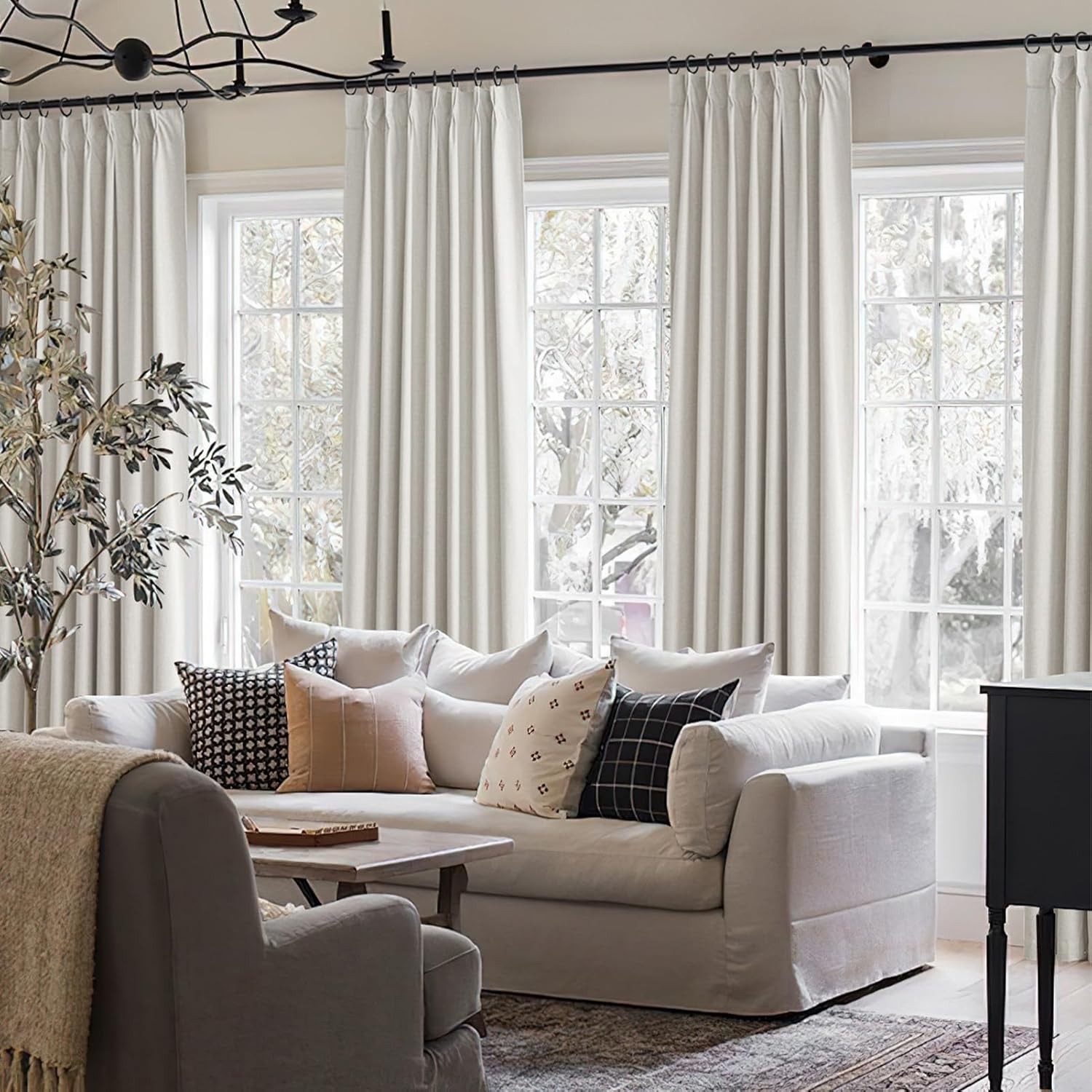 Neutral 10 ft Blackout Curtains 120 Inches Long,Linen Elegant Villa Cottage