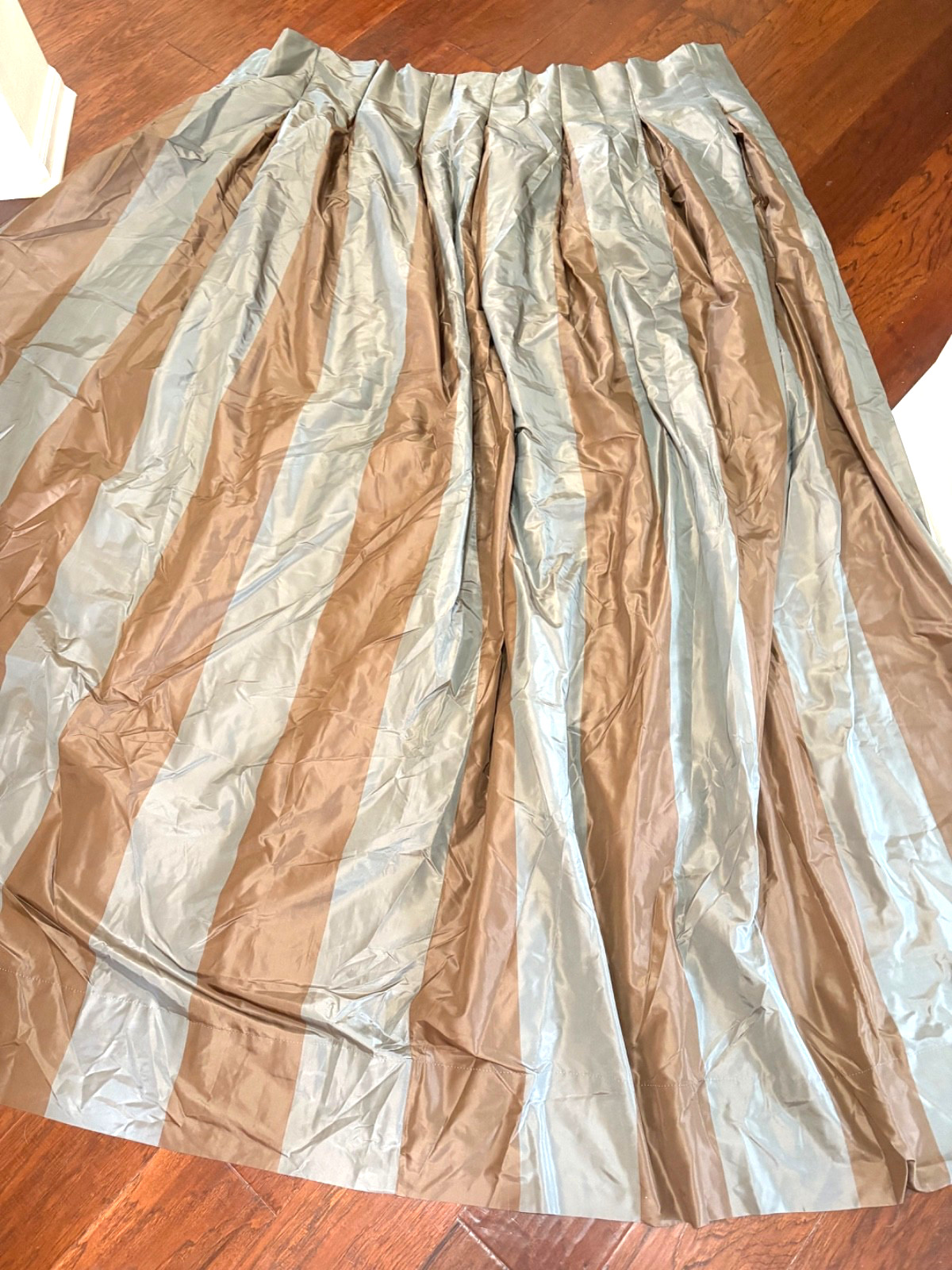 RESTORATION HARDWARE 1 Inverted Pleated Sage & Mocha Wide Stripe Drape 84” NWOB