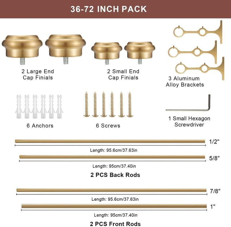 Double Curtain Rods 36-72″, Warm Gold Double Rod Curtain Rods, Double Window …