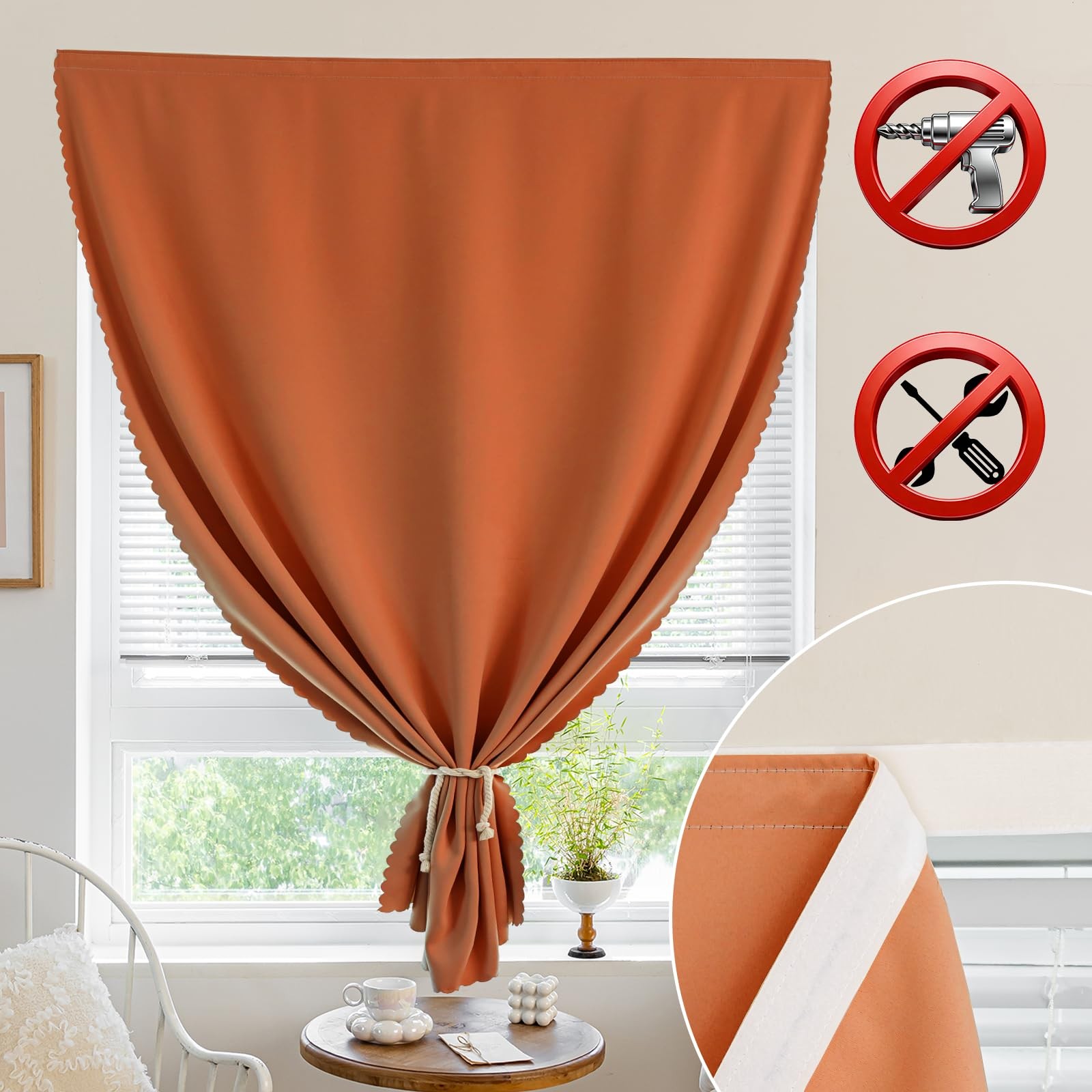 Jilron Orange 35x71in 1pc Self Adhesive Blackout Curtain
