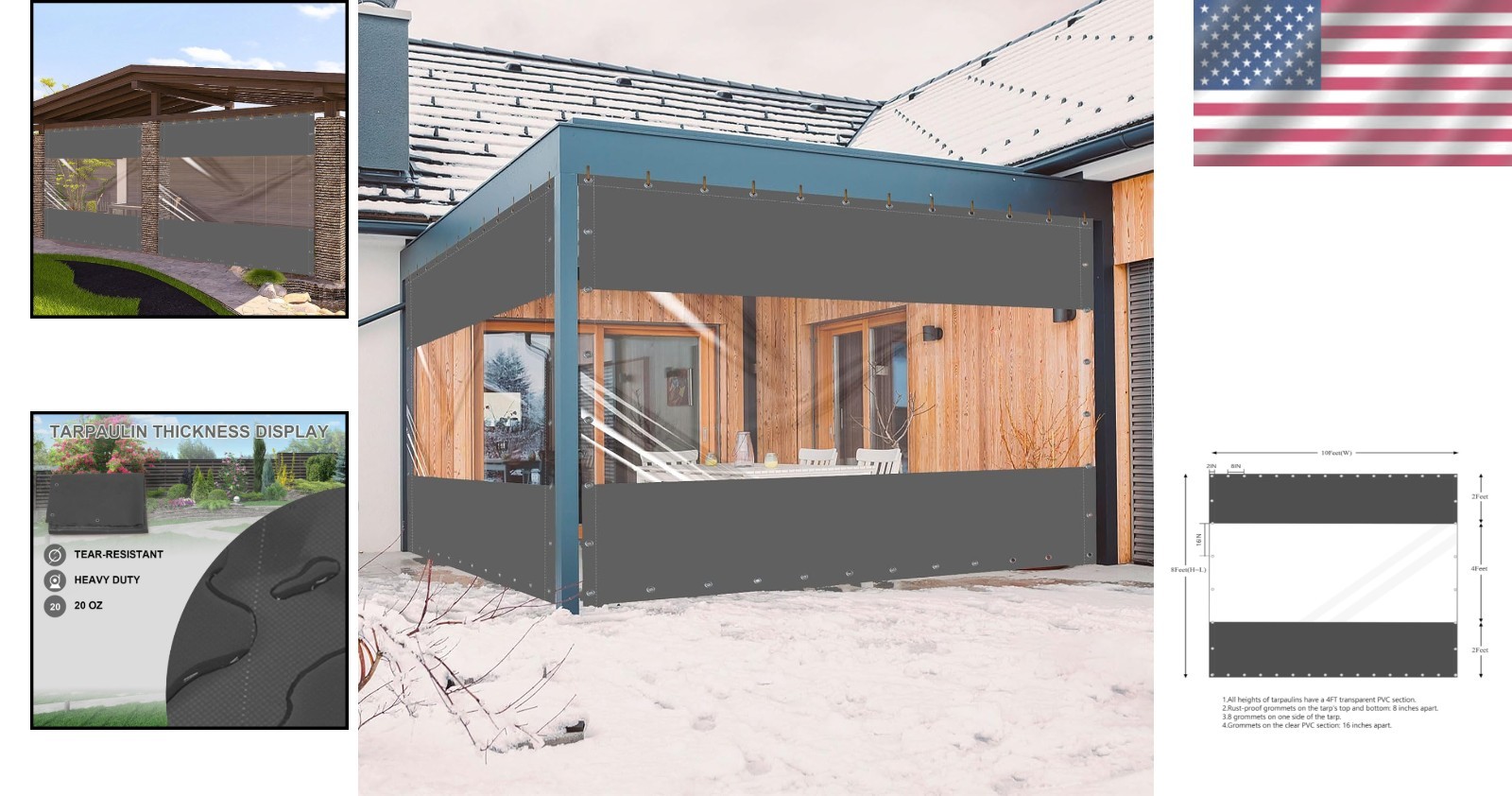 Elegant 20 Oz Outdoor Vinyl Curtain, Weather-Resistant and Stylish, 8’H x 10’W