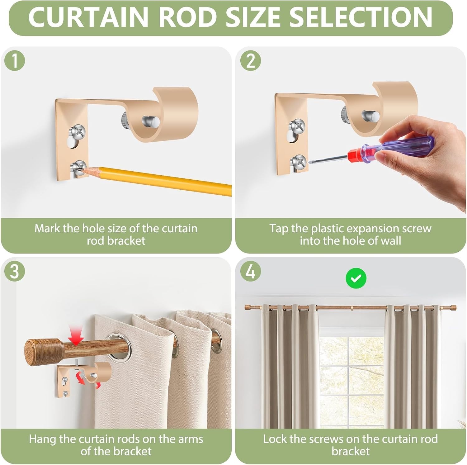 Elegant 5/8” Diameter Adjustable Curtain Rods 30-90 Inch – 2 Pack Wood Grain