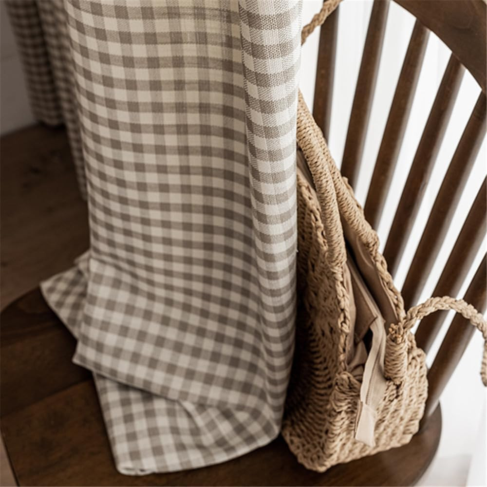 Farmhouse Gingham Curtain Panels 84″ Length, 2-Pack Cotton Linen Blend