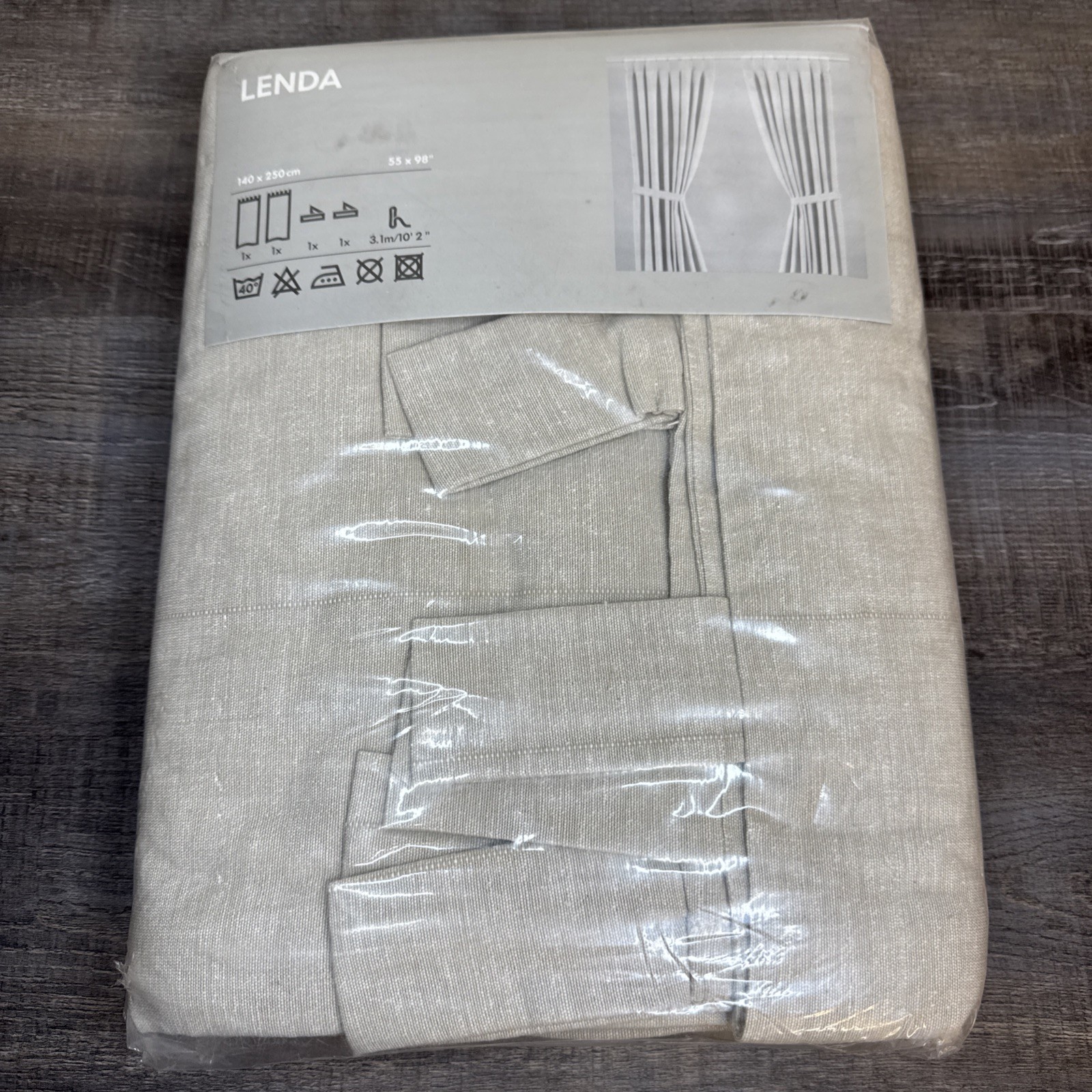 Ikea Bc LENDA Curtains 2 Panels w/Ties Cotton 55″ x 98” Sand Tan Beige NEW Tab