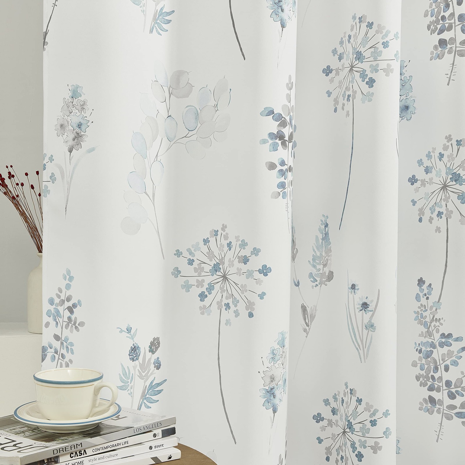 Light Blue Curtains 45 Inch Length for Bathroom Small Window,Print Watercolor…