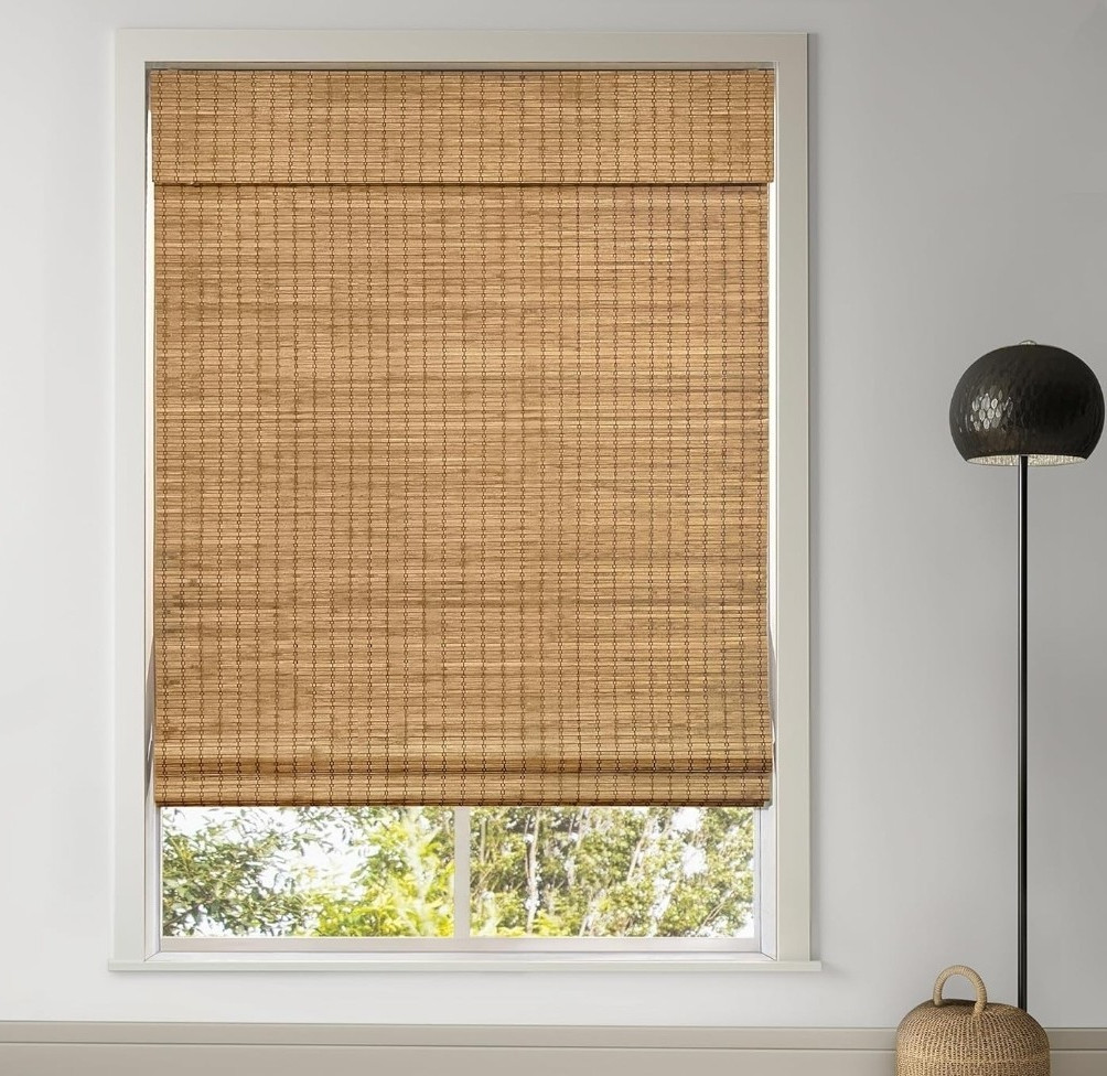 Bamboo Roman Shade Brown Light Filtering 31 X64 Cordless Wall Mounted Blinds