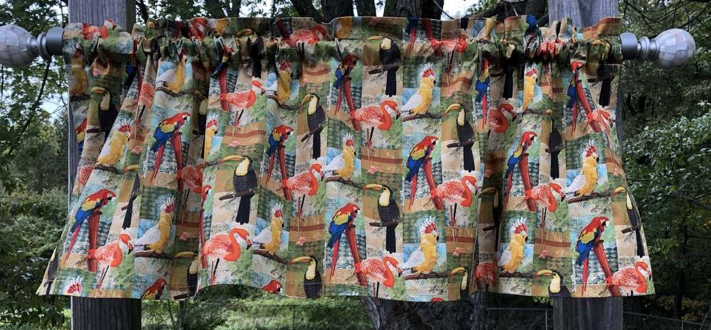 Tropical Birds Valance Jungle Patch Toucan Parrot Cockatiel Flamingo Curtain