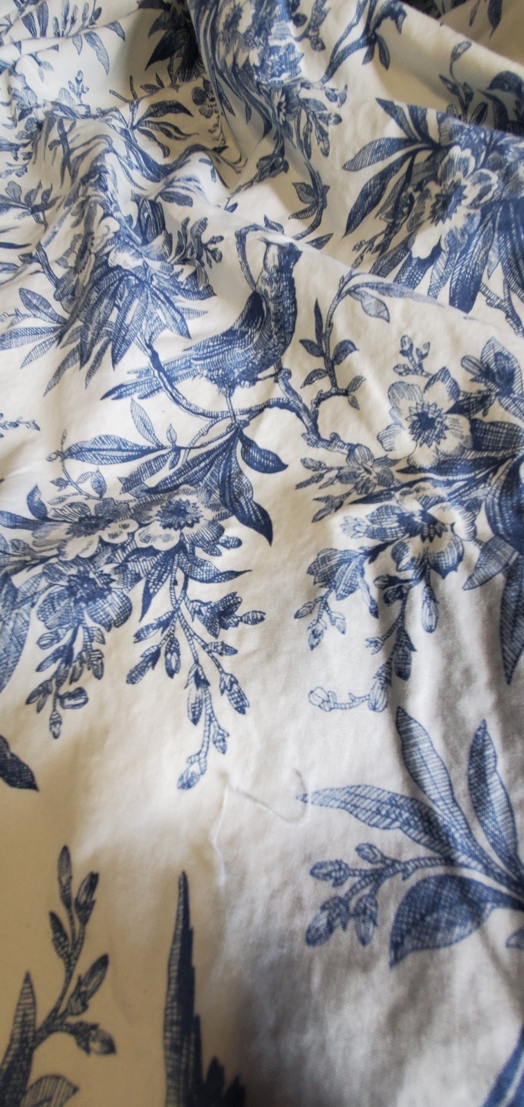 Custom Made Pinch Pleated Lined Drapes Blue/White Birds 2 Panels Ea *18″x 97″*