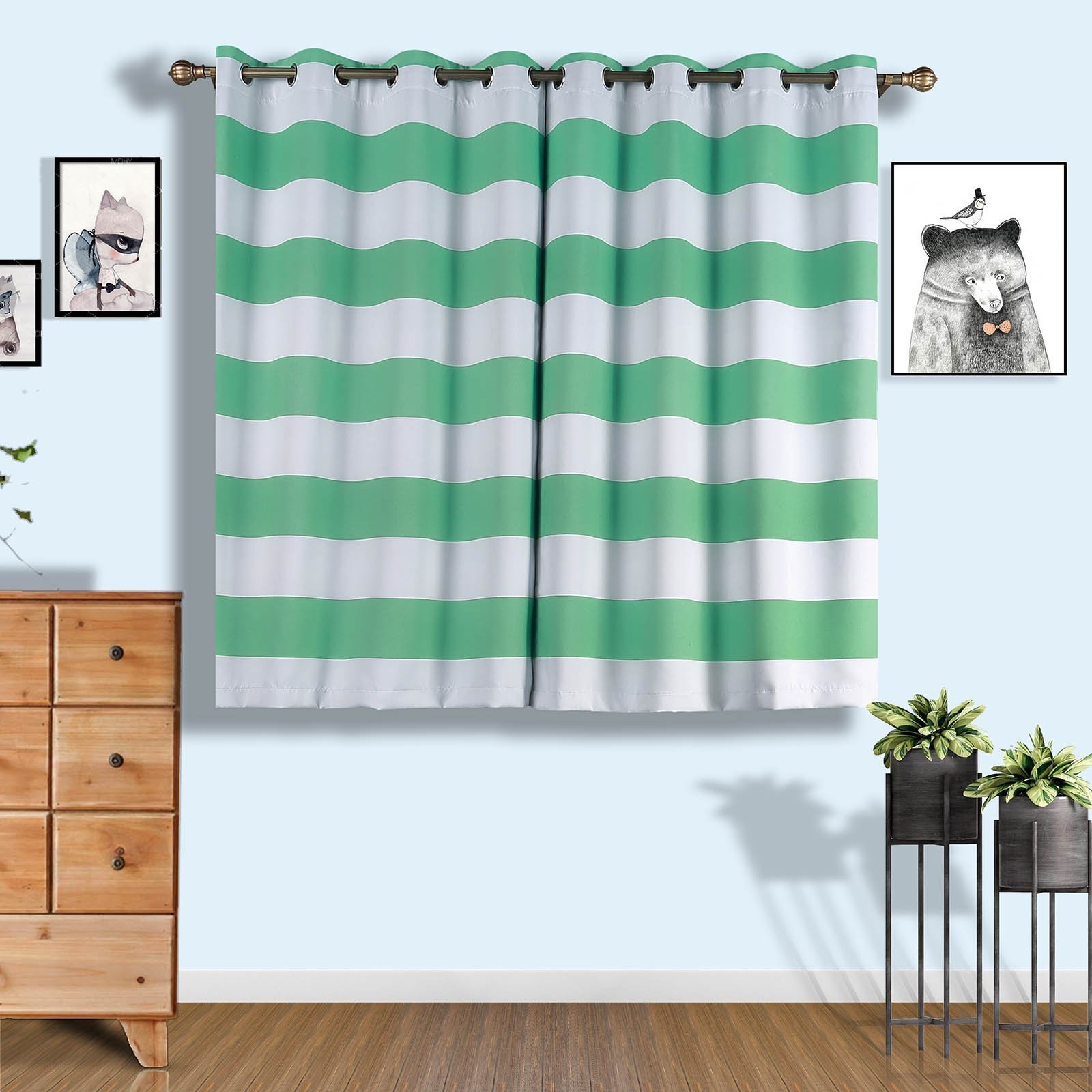 2 pcs Mint Green 52″ x 64″ Cabana Stripe Grommet Window CURTAINS Drapes Home