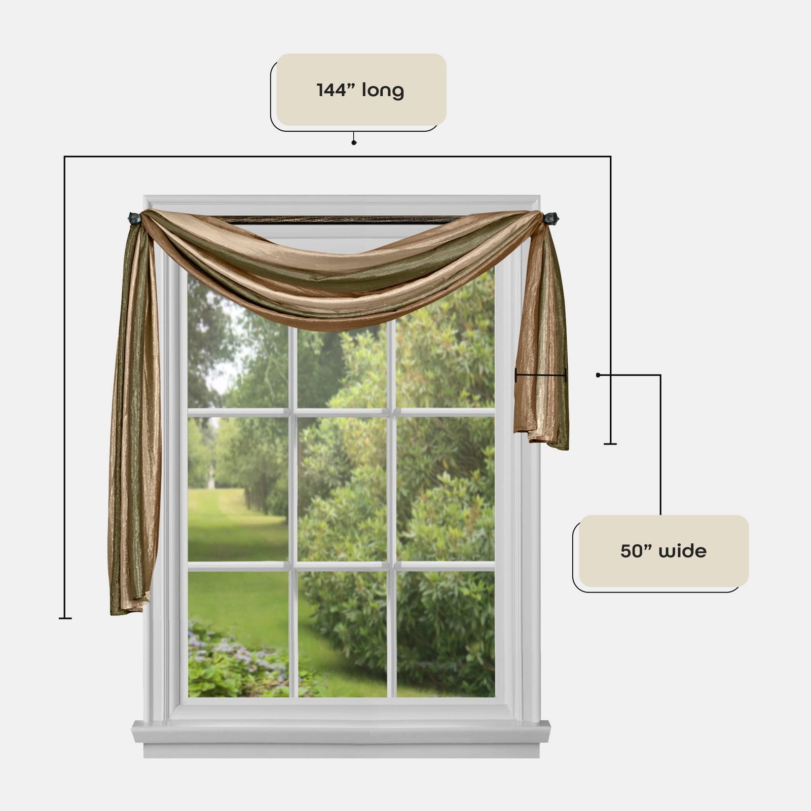 Sheer Window Scarf Valance – 50 Inch Width x 144 Inch Length (Earth) – Light …