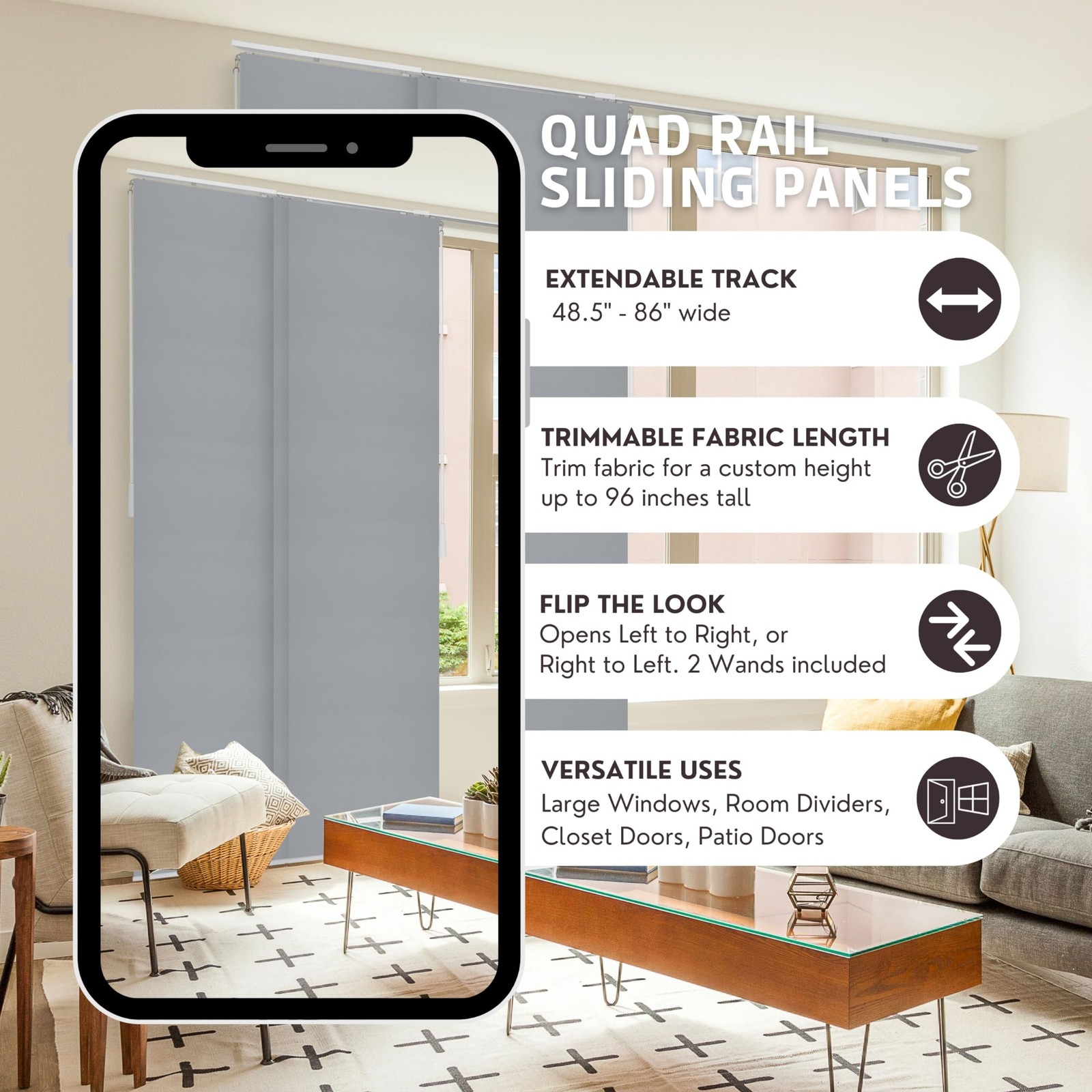 Chicology Panel Track Blinds For Sliding Glass Embossed Textured Weave Fabric