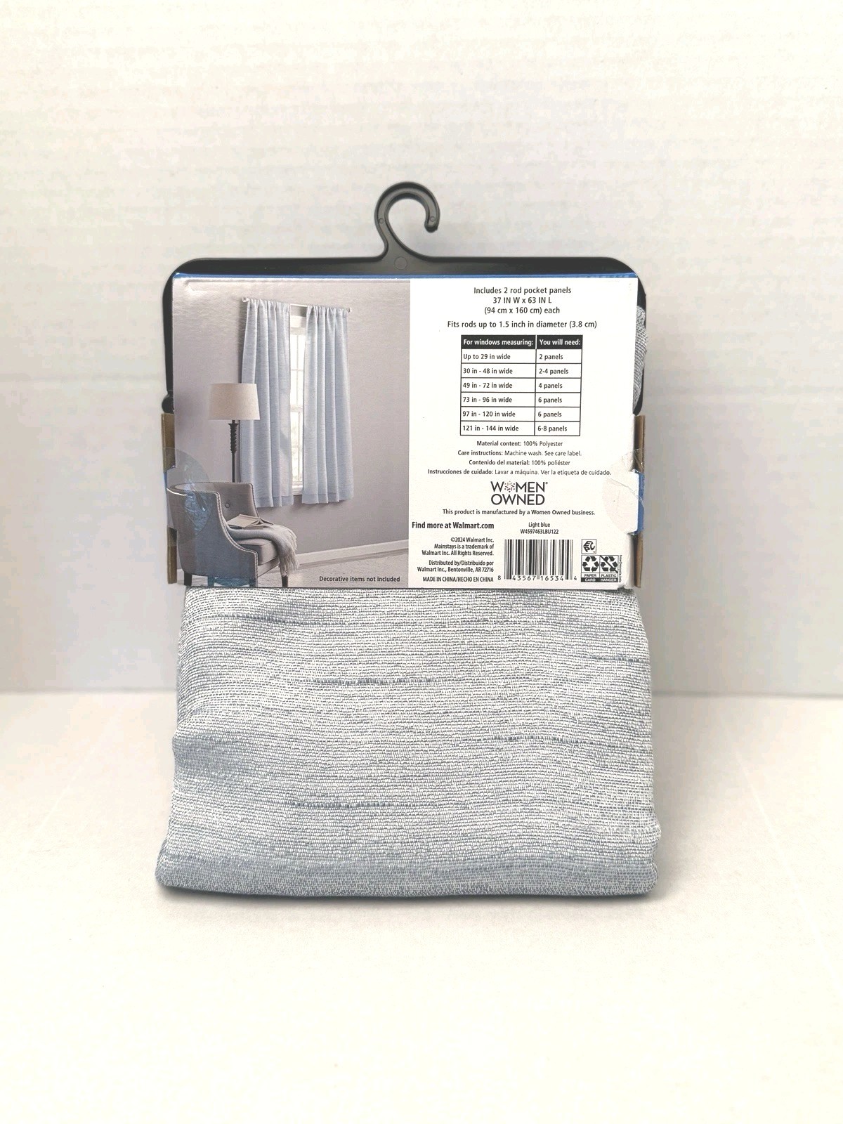 NEW Mainstays 63 Inch Panel Pair 37″x63″ Rod Pocket Light Blue Marl