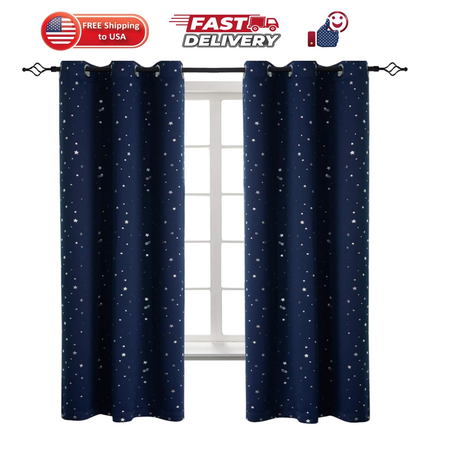 Kids Blackout Curtains for Boys Bedroom, Star Curtains Thermal Insulated Grom…