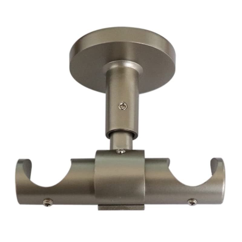 2 Pack Double Curtain Rod Bracket 19mm Satin Silver Ceiling Mount 0.75 inch