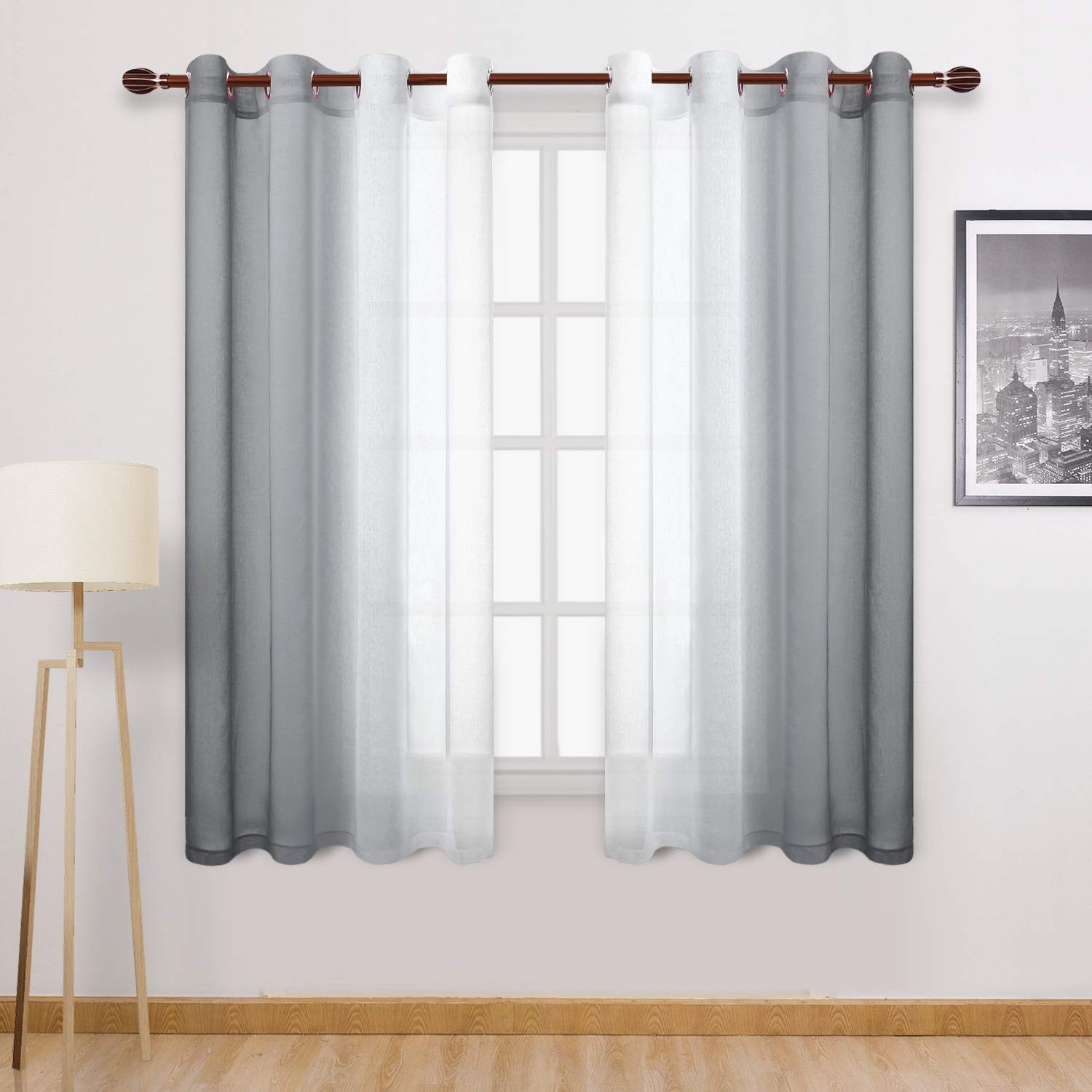 Grey Ombre Sheer Curtains – Faux Linen Semi Voile Gradient Bedroom and Living…