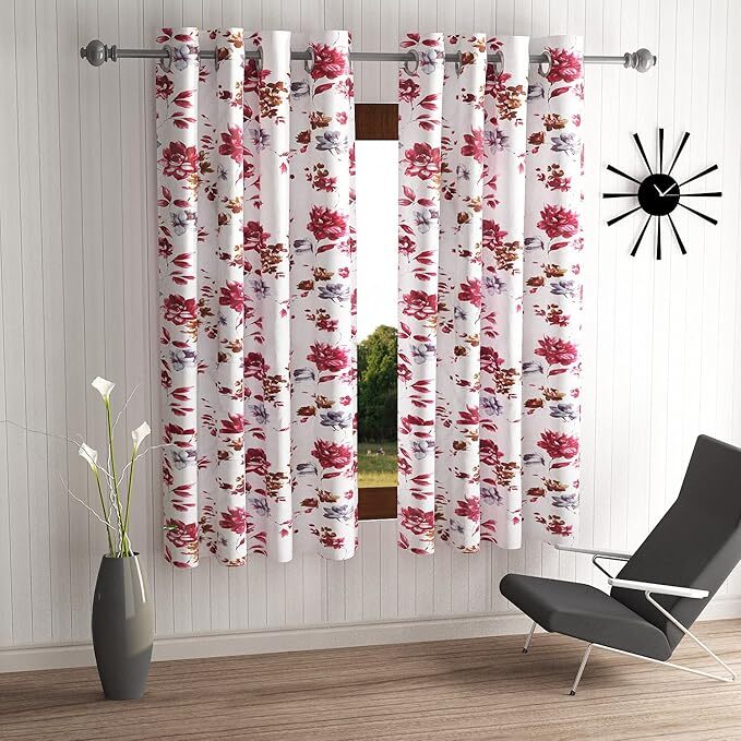 2 Piece Maroon Windflower Eyelet Polyester Window Curtains 5 7 9 Feet