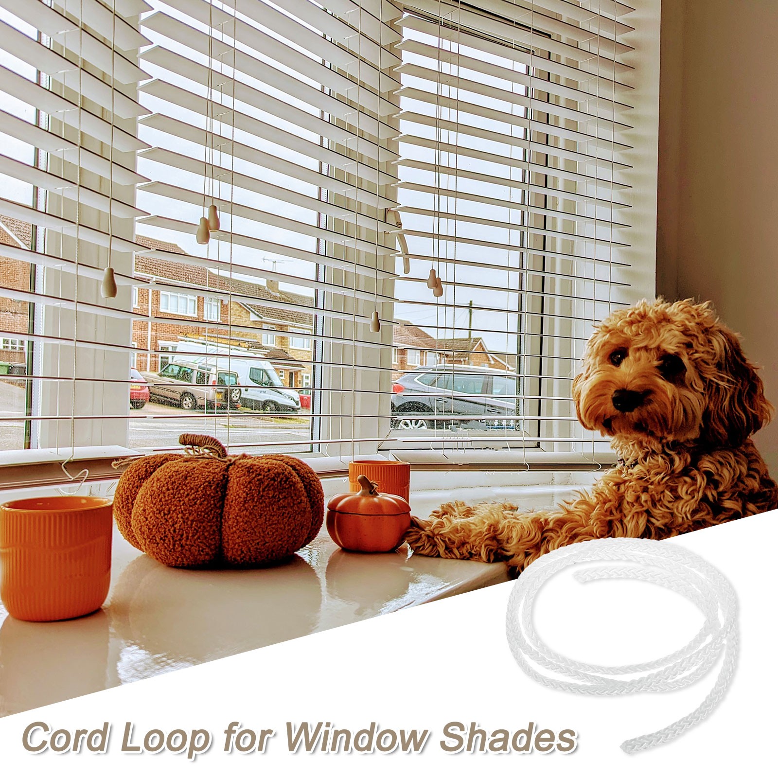 3Pcs Cord Loop for Window Shades, 3mm 2Ft Window Blind Looped String, White