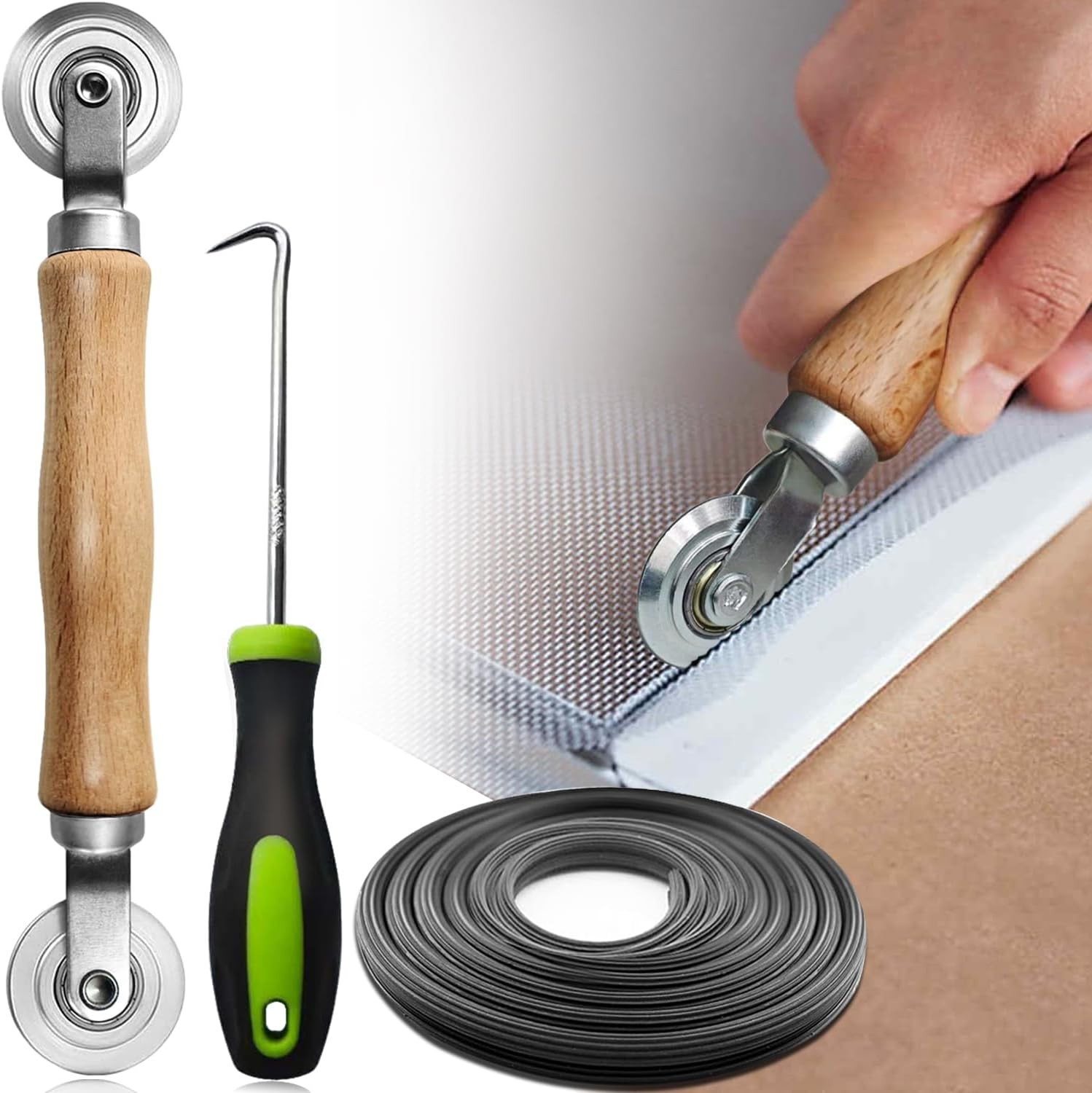 Screen Repair kit, Screen Roller Tool, Steel Roller with Bear+32ft Screen