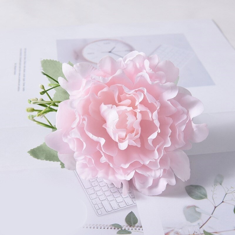 2Pcs Artificial Peony Flower Curtain Clip Curtain Rope Tie Drapery Tieback Clamp