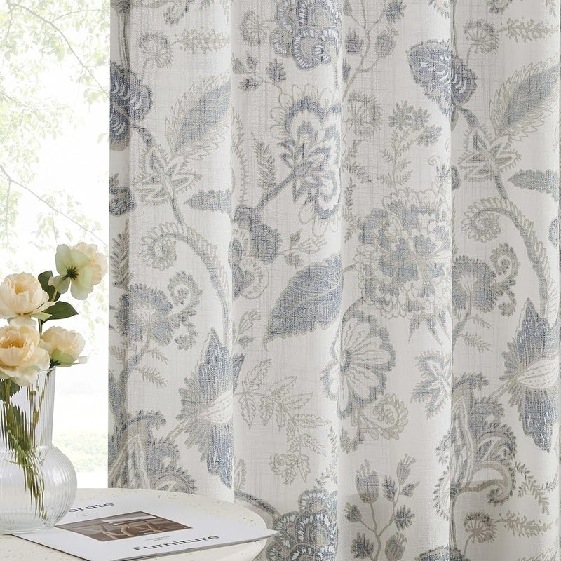 Jacobean Floral Linen Texture Light Filtering Curtain Drapes Home Decor New