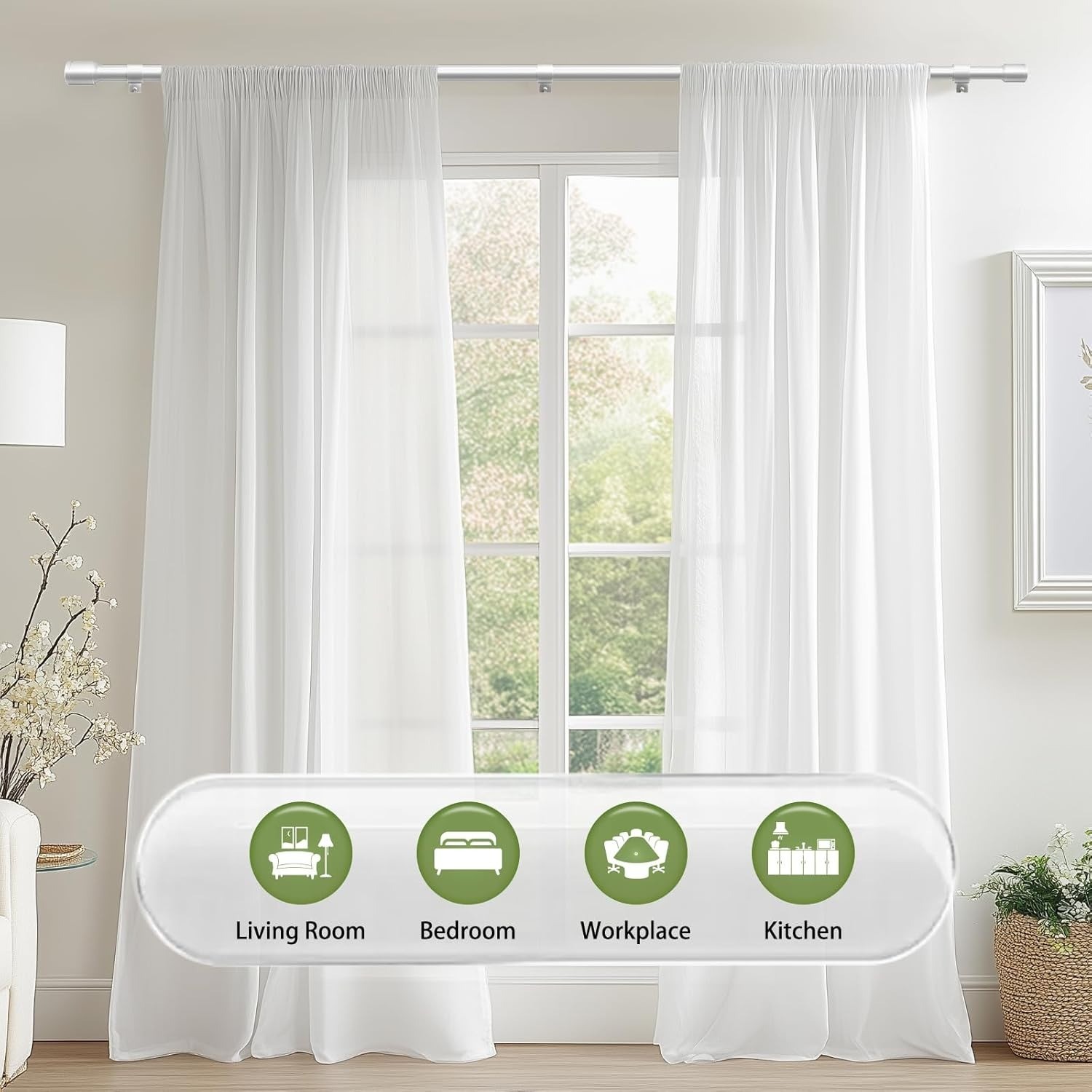 30″-90″ Adjustable Curtain Rod with Brackets 5/8″ Dia for 30″-84″ Window, Silver